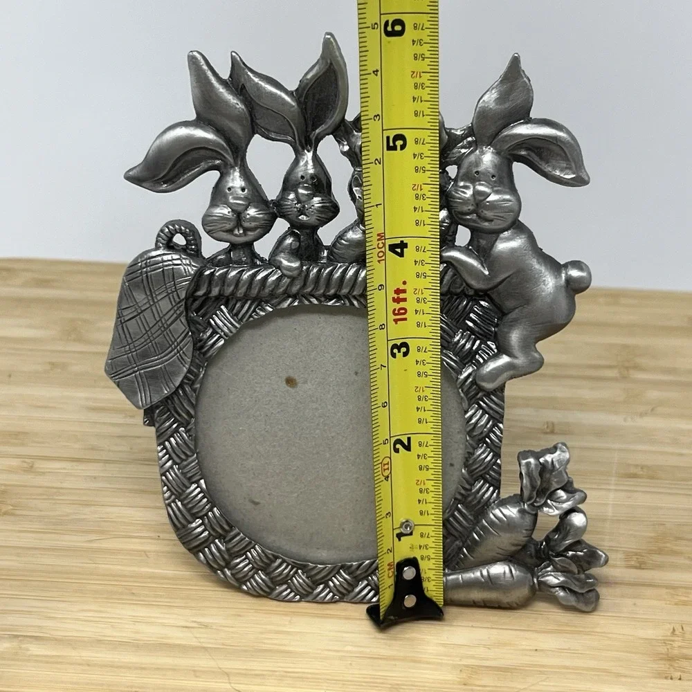 Pewter Easter Bunny Rabbit Picture‎ Frame Carrot Basket weave Heavy 5